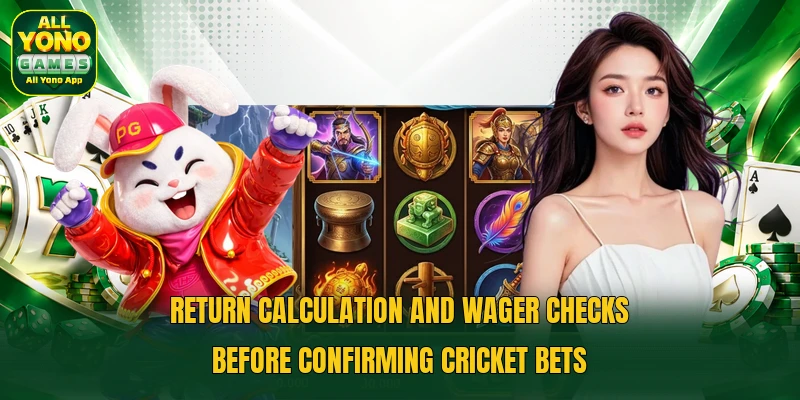 Return calculation and wager checks before confirming cricket bets