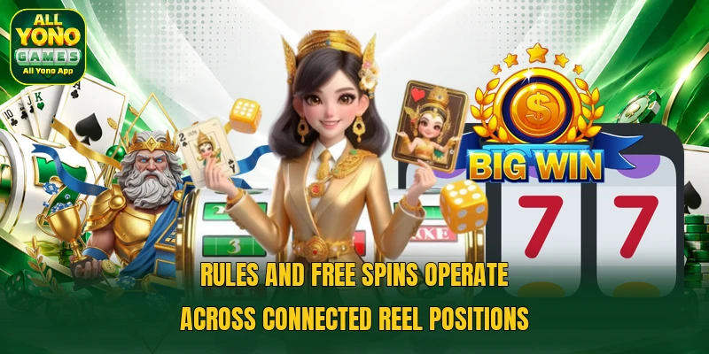Rules and free spins operate across connected reel positions