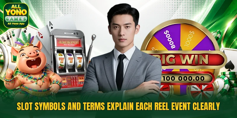 Slot symbols and terms explain each reel event clearly
